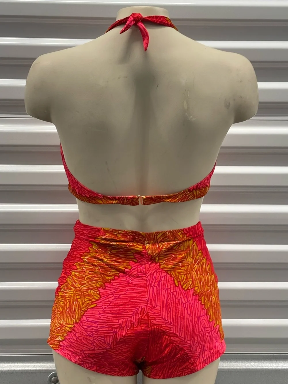 De Weese Designs Vintage Halter High-Waist Two-Piece Swim Set in Coral & Gold